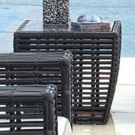 Outdoor Woven Synthetic Wicker with Aluminum Glass Top Side Table with Rounded Tapered Shaping